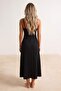 Siyah Dokuma Cut Out Detaylı Maxi Plaj Elbise TBESS24EL00127 - 3