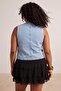 Light Blue Floral Embroidered V-Neck 100% Cotton Non-Stretch Plus Size Denim Vest Tbbss26Bh00004 - 3