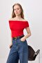 Kırmızı Fitted/Vücuda Oturan Carmen Yaka Kolsuz Esnek Örme Bluz TWOSS26BZ00788 - 2