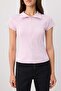 Lila Fitted/Vücuda Oturan Polo Yaka Kısa Kol Esnek Örme Bluz TWOSS26BZ01026 - 3