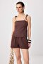 Brown Tencel Blended Strappy Crop Denim Blouse Twoss26Bz00830 - 2