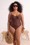 Brown Piping Detailed Shoulder Tie Large Size Swimsuit Tbbss26Am00044 - 3
