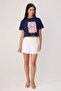 Navy Blue Printed 100% Cotton Relaxed/Casual Fit Crop Knitted T-Shirt Twoss25Ts00080 - 2