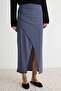Indigo Kruvaze Dokulu Büzgü/Drape Detaylı Midi Etek TWOAW25ET00108 - 3