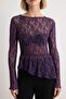 Koyu Mor Düz Peplum Bisiklet Yaka Asimetrik Dantel Örme Bluz TWOAW27BZ00092 - 3