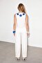 White Embroidered Short Vest with Tie Detail Tdrss26Ye00010 - 4