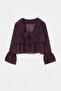 Plum Wide Collar Ruffled Transparent Blouse Tdrss26Bz00055 - 4
