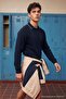 Lacivert Regular/Normal Kesim Yaka Detaylı Fırçalı Selanik Yumuşak Sweatshirt TMNAW27SW00003 - 3