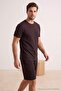 Koyu Kahverengi 3'lü Regular/Normal Kesim T-Shirt, Eşofman Altı, Şort Eşofman Takımı TMNSS25EM00001 - 15