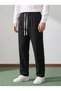Men's Baggy Fit Elastic Waist 100% Cotton Linen Look Trousers Black 1007Dngr - 4