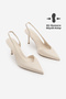 Women's Stiletto Pointed Toe Open Back V-Neck With Scarf Stiletto Heel U Shoes Esvin Ecru