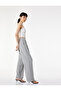 Viscose Blended Pocketed Pleated Detailed Straight Wide Leg Striped Fabric Trousers