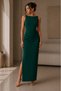 Women's Pleated Side Slit Boat Neck Maxi Length Crepe Fabric Dress - 5