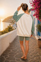 Lotus Namaste Oversized Sweatshirt in Almond Color with Green Sleeve Detail and Strass Stone Decoration - 3