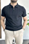 Men's Slim Fit Zippered Polo Collar T-Shirt Navy Blue Edw452