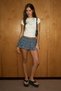 Yuumin Women's Soft and Flexible Fabric Athlete T-Shirt Double Outfit Label Detailed Ecru Blouse - 5