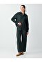 Dark Green 100% Cotton Regular Waist Lace-Up Long Woven Trousers