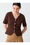 Bitter Brown Shiny Button Detailed Short Sleeve Knitwear Vest - 5
