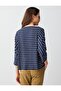 Navy Blue Relaxed Fit Three Quarter Sleeve Boat Neck Striped T-Shirt - 5