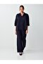 Navy Blue High Waist Regular Leg Long Woven Trousers - 4
