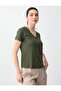 Khaki V-Neck Short Sleeve Modal Knitted T-Shirt