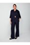 Navy Blue High Waist Regular Leg Long Woven Trousers