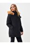 Black Side Pocket Hooded Fur Detailed Puff Coat - 3