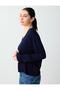Navy Blue Relaxed Fit V-Neck Long Sleeve Knitwear Blouse - 3