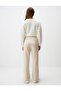 Beige High Waist Wide Leg Slit Comfortable Trousers - 7