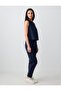 Navy Blue 100% Linen High Waist Regular Leg Trousers - 3