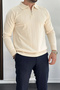Men's Half Zipper Polo Collar Seasonal Sweater Cream Edw195 - 3