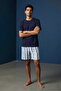 Men's Cotton Short Sleeve Striped Pocket Shorts Pajama Set - 4