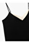 V-Neck Thin Strap Blouse with Two Different Fabric Uses - 5