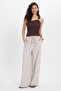 Women's Relax Fit Comfortable Cut, Elastic Waist with Laces, Soft Textured, Double Pocket Beige Trousers - 6