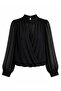 Tie-Up Neckline Elastic Waist Blouse