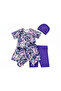 Girl's Top, Bonnet, Tights 3-Piece Leaf Patterned Hijab Sea Pool Swimsuit Set - 2