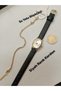 Vintage Minimal Oval Gold Color Case - Black Color Strap Women's Wristwatch - with Waterway Bracelet - 3