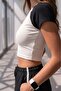Women's White-Black Raglan Short Sleeve Fitted Bodysuit Shorts Set - 4