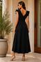 Women's V-Neck Flounce Midi Length Crepe Dress - 7