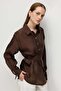 4864 Women's Asymmetrical Side-Tie Long Sleeve Shirt Brown