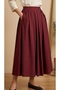 Women's Modest Burgundy Long Flared Skirt with Pockets - 5