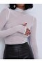 Women's Turtleneck Bodycon Finger Snap Lycra White Tulle Style Blouse