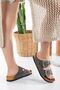 New Season Stone Buckle Slippers Double Buckle Khaki Color - 3