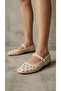 Women's Beige Disco Stone Buckle Leather Ballerinas 1cm Byndsk400 - 7