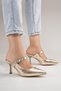 Women's Heeled Slippers Pointed Toe Stone Buckle Stylish Evening Dress and Casual Slippers Alexa Gold - 3