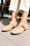 Women's Beige Flat Ballerina Buckled Strap Detailed Ballet Flats - 2