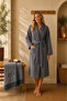 New Neva Cotton Embroidered Shawl Collar Bathrobe Hair Towel Set - 3