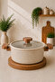 Valeria 24 cm Granite Deep Pot with Silicone Edged Glass Lid - Cappucino