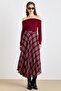 Plaid Patterned Flared Thin Fabric Skirt Claret Red 7074