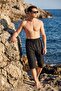 Camouflage Print File Detailed Black Long Men's Pool and Sea Shorts 6009